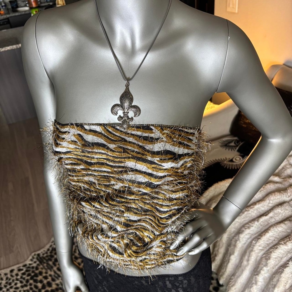 Tiger Print Fringe Wrap Scarf Top Vest Y2K Boho Statement